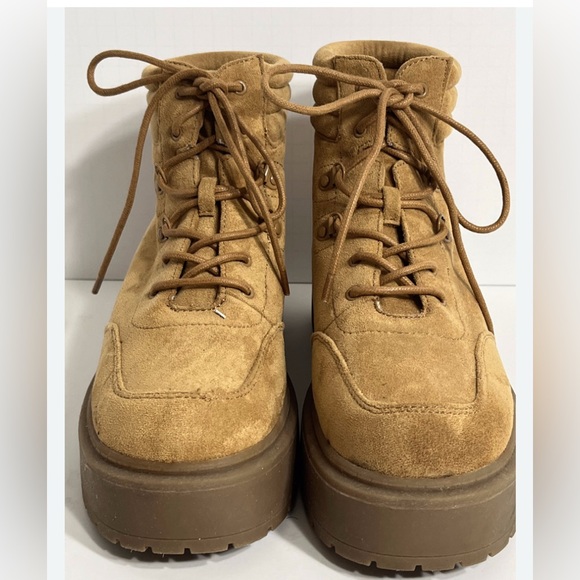 FOREVER 21 SUEDE PLATFORM CHUNKY RUGGED LACE UP COMBAT BOOTS 6.5 BROWN PREOWNED - Picture 1 of 11